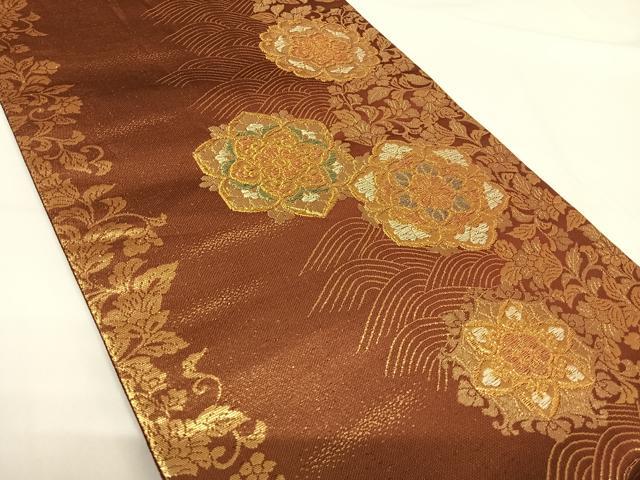 平和屋着物◎六通柄袋帯　正倉院花文　金糸　正絹　逸品　AABG2179yx