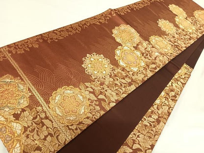 平和屋着物◎六通柄袋帯　正倉院花文　金糸　正絹　逸品　AABG2179yx