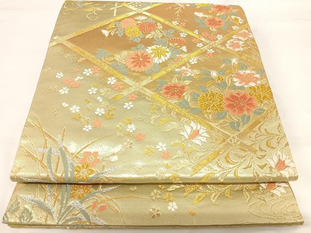 平和屋着物◎六通柄袋帯 唐織 花菱文 金銀糸 正絹 逸品 AABG2180yx