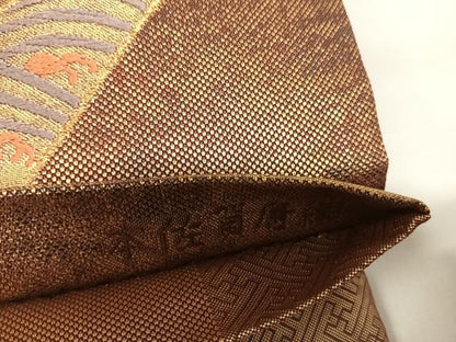 平和屋着物◎本佐賀唐織　六通柄袋帯　色紙鳳凰文　金糸　正絹　逸品　AABG2183yx