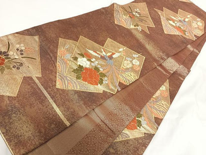 平和屋着物◎本佐賀唐織　六通柄袋帯　色紙鳳凰文　金糸　正絹　逸品　AABG2183yx