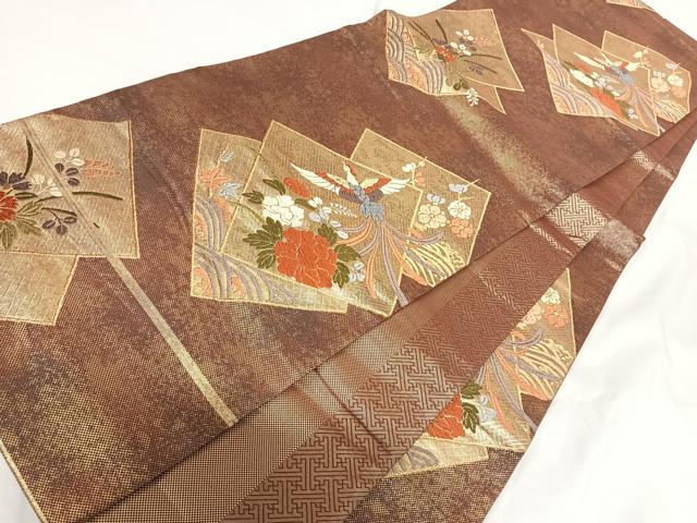 平和屋着物◎本佐賀唐織　六通柄袋帯　色紙鳳凰文　金糸　正絹　逸品　AABG2183yx