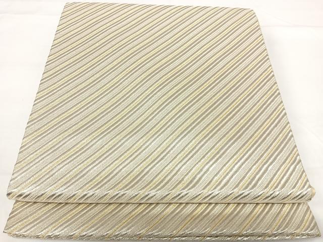平和屋着物◎全通柄袋帯　斜縞　金銀糸　正絹　逸品　AABG2185yx