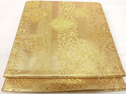 平和屋着物◎佐賀錦　六通柄袋帯　千寿　花菱文　金糸　正絹　逸品　AABG2193yx