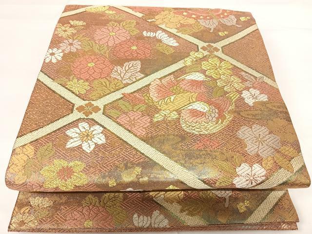 平和屋着物◎佐賀錦　六通柄袋帯　唐織　鴛鴦花文　金糸　正絹　逸品　AABG2194yx