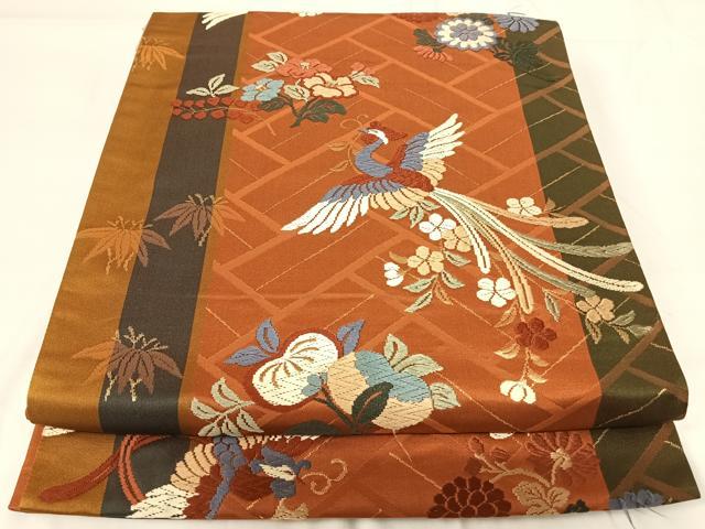 平和屋着物◎六通柄袋帯　唐織　鳳凰花文　金糸　正絹　逸品　AABG2197yx