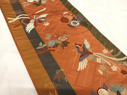 平和屋着物◎六通柄袋帯　唐織　鳳凰花文　金糸　正絹　逸品　AABG2197yx