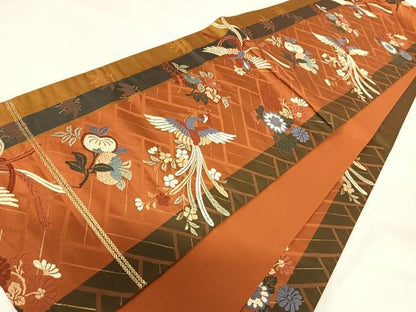 平和屋着物◎六通柄袋帯　唐織　鳳凰花文　金糸　正絹　逸品　AABG2197yx