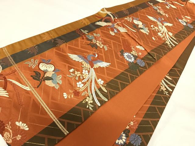 平和屋着物◎六通柄袋帯　唐織　鳳凰花文　金糸　正絹　逸品　AABG2197yx