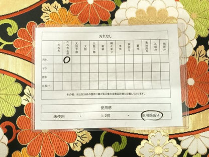 平和屋着物◎六通柄袋帯　唐織　立涌花文　黒地　金糸　正絹　逸品　AABG2202yx