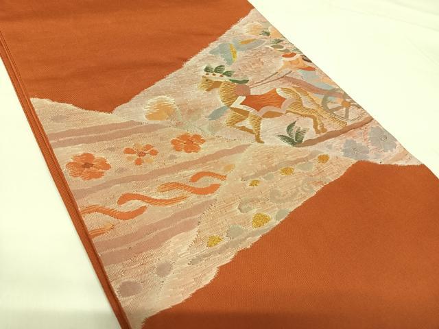 平和屋着物◎太鼓柄袋帯　風景文　正絹　逸品　AABG2207yx
