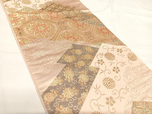 平和屋着物◎六通柄袋帯 唐織 松皮菱蜀江文 金糸 正絹 逸品 AABG2210yx