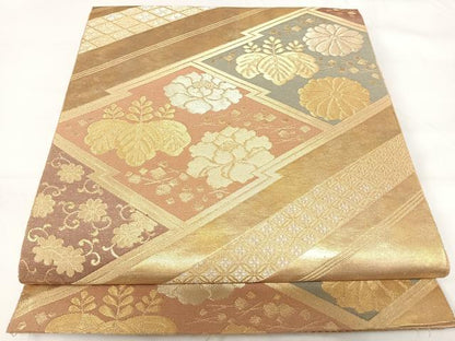 平和屋着物◎六通柄袋帯　本うるし　松皮菱花文　金銀糸　正絹　逸品　AABG2211yx