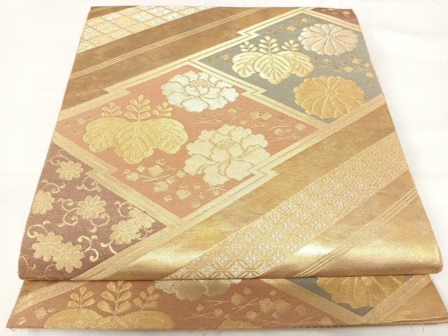 平和屋着物◎六通柄袋帯　本うるし　松皮菱花文　金銀糸　正絹　逸品　AABG2211yx