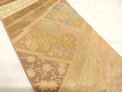 平和屋着物◎六通柄袋帯　本うるし　松皮菱花文　金銀糸　正絹　逸品　AABG2211yx