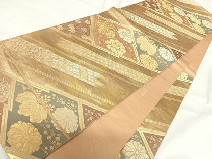 平和屋着物◎六通柄袋帯　本うるし　松皮菱花文　金銀糸　正絹　逸品　AABG2211yx