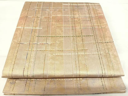 平和屋着物◎六通柄袋帯　横段文　金銀糸　正絹　逸品　AABG2214yx