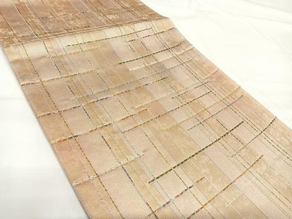 平和屋着物◎六通柄袋帯　横段文　金銀糸　正絹　逸品　AABG2214yx