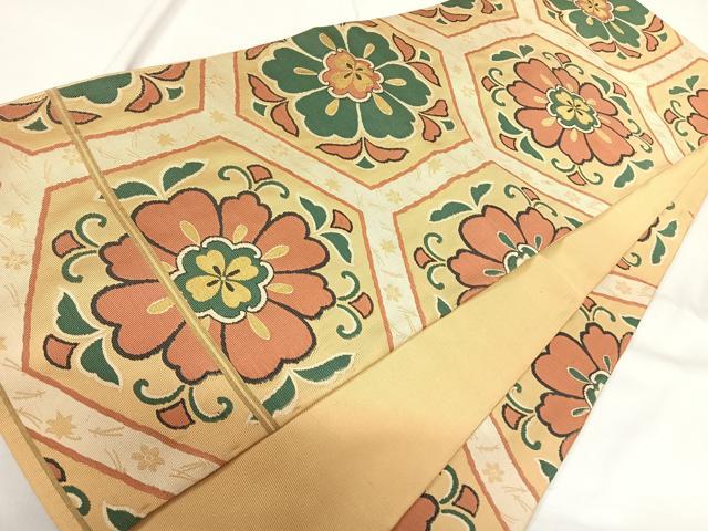平和屋着物◎六通柄　京本袋帯　亀甲花文　金糸　正絹　逸品　AABG2216yx
