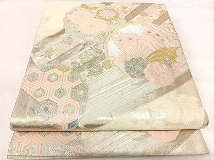 平和屋着物◎佐賀錦　六通柄袋帯　雪輪花文　金銀糸　正絹　逸品　AABG2217yx