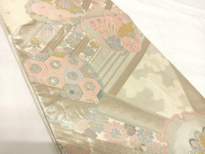平和屋着物◎佐賀錦　六通柄袋帯　雪輪花文　金銀糸　正絹　逸品　AABG2217yx