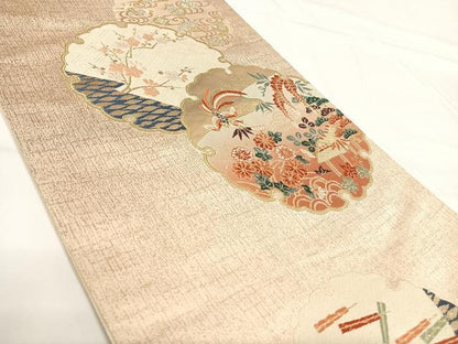 平和屋着物◎六通柄袋帯 唐織 彩綴 雪輪花文 金銀糸 正絹 逸品 AABG2219yx