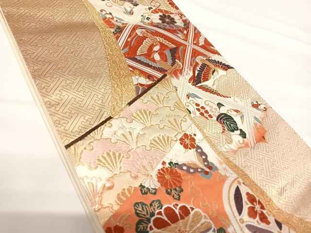 平和屋着物◎六通柄袋帯 唐織 花鳥文 金糸 正絹 逸品 AABG2220yx