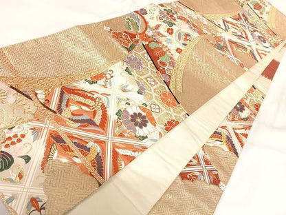 平和屋着物◎六通柄袋帯 唐織 花鳥文 金糸 正絹 逸品 AABG2220yx