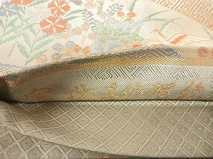 平和屋着物◎宝珠本佐賀錦 六通柄袋帯 九百錦 御所車花文 金糸 正絹 逸品 AABG2230yx