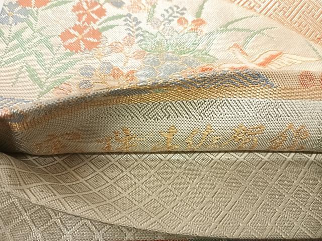 平和屋着物◎宝珠本佐賀錦 六通柄袋帯 九百錦 御所車花文 金糸 正絹 逸品 AABG2230yx