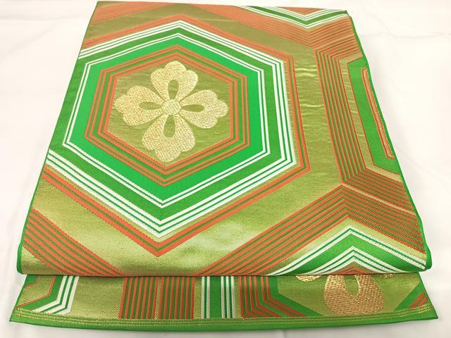 平和屋着物◎西陣　川島織物　六通柄　本袋帯　亀甲花文　金糸　正絹　逸品　AABG2239yx