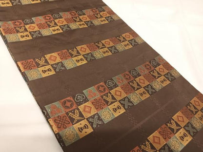 平和屋着物◎六通柄袋帯　市松宝尽くし　正絹　逸品　AABG2240yx
