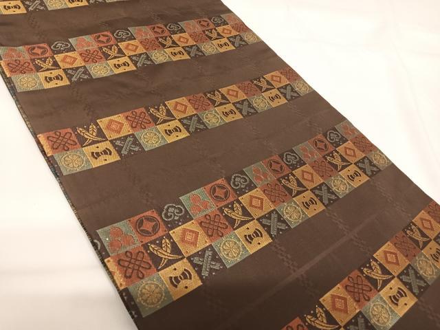 平和屋着物◎六通柄袋帯　市松宝尽くし　正絹　逸品　AABG2240yx
