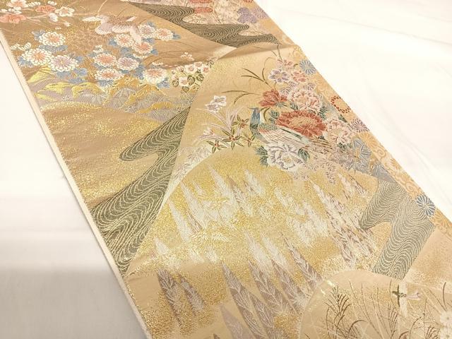 平和屋着物◎六通柄袋帯 唐織 遠山花鳥の薫 金糸 正絹 逸品 AABG2242yx