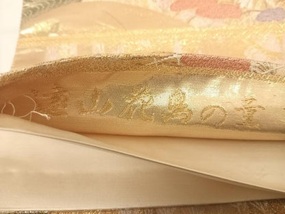 平和屋着物◎六通柄袋帯 唐織 遠山花鳥の薫 金糸 正絹 逸品 AABG2242yx