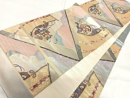 平和屋着物◎西陣 橋本織物謹製 六通柄袋帯 唐織 花鼓文 金銀糸 正絹 逸品 AABG2247yx
