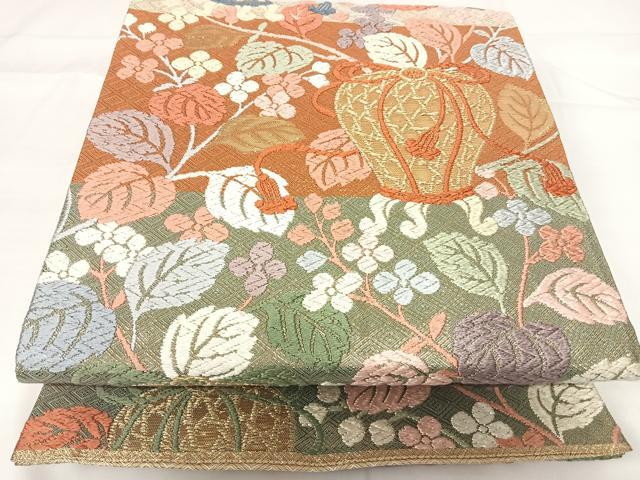 平和屋着物◎佐賀錦　六通柄袋帯　唐織　花陶器文　金糸　正絹　逸品　AABG2249yx