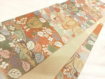 平和屋着物◎佐賀錦　六通柄袋帯　唐織　花陶器文　金糸　正絹　逸品　AABG2249yx