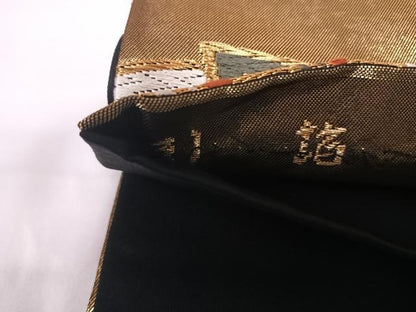 平和屋着物◎六通柄袋帯　唐織　末広　舞扇文　金糸　引箔　正絹　逸品　AABG2251yx