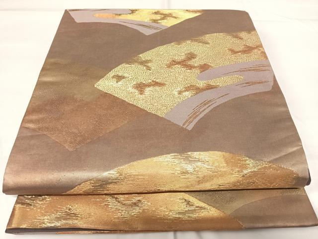 平和屋着物◎六通柄袋帯　地紙重ね文　金糸　正絹　逸品　AABG2255yx