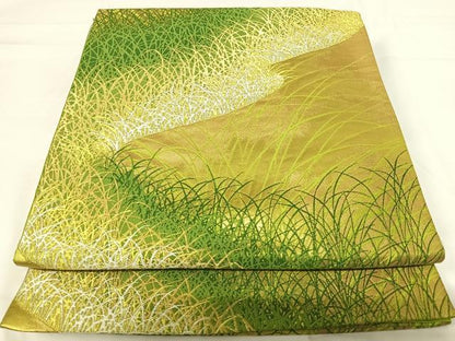 平和屋着物◎六通柄袋帯　唐織　芝草文　金糸　正絹　逸品　AABG2262yx