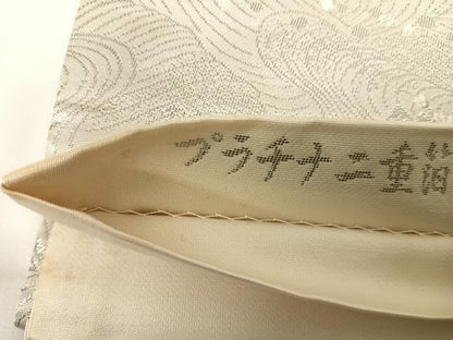平和屋着物◎六通柄袋帯　唐織　九百錦　プラチナ二重箔　扇面花鳥文　正絹　逸品　AABG2269yx