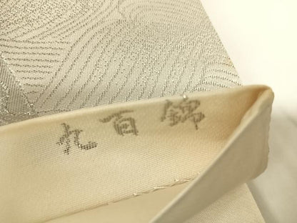 平和屋着物◎六通柄袋帯　唐織　九百錦　プラチナ二重箔　扇面花鳥文　正絹　逸品　AABG2269yx