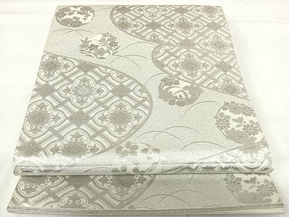 平和屋着物◎六通柄袋帯　エ霞花文　銀糸　正絹　逸品　AABG2276yx