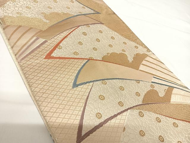 平和屋着物◎六通柄袋帯　唐織　扇面花文　金糸　正絹　逸品　AABG2277yx