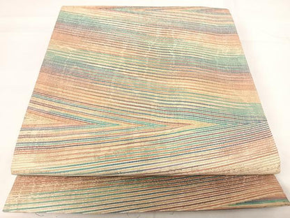 平和屋着物◎全通柄袋帯　斜線文　金糸　正絹　逸品　AABG2279yx