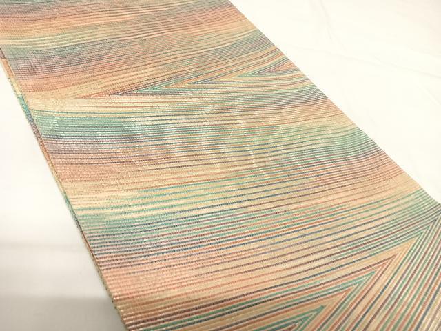 平和屋着物◎全通柄袋帯　斜線文　金糸　正絹　逸品　AABG2279yx