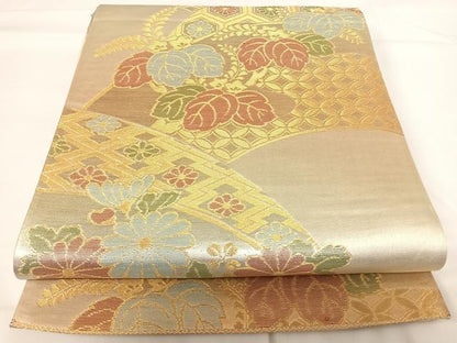 平和屋着物◎六通柄袋帯　地紙花文　金銀糸　正絹　逸品　AABG2280yx