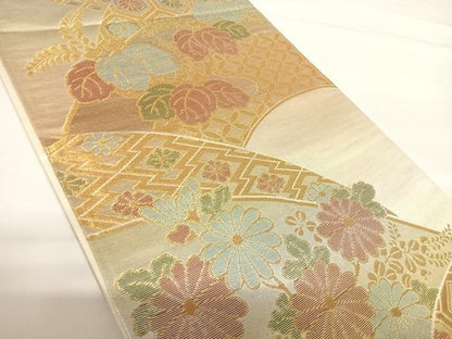 平和屋着物◎六通柄袋帯　地紙花文　金銀糸　正絹　逸品　AABG2280yx