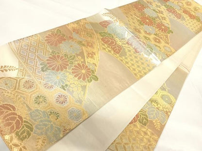 平和屋着物◎六通柄袋帯　地紙花文　金銀糸　正絹　逸品　AABG2280yx